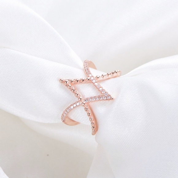 Sterling Silver Simulated Diamond Rose Gold Ring - Picture 3 of 11